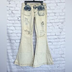 New Carmar Rigid Denim Low Rise Flare Jeans Bell Bottoms Micah Wash Size 28